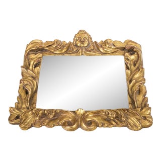 Vintage Small Ornate Carved Baroque Style Gilt Wood Wall Mirror For Sale