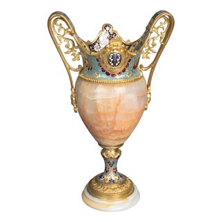 Enameled Gilt Bronze and Onyx Vase or Centerpiece, 19th Century For Sale