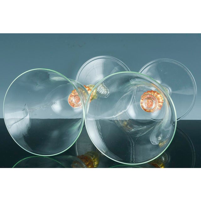 Glass Vintage Murano Glass Large Wine Glasses, Peach and Gold-Leaf Ribbed Stems, Set of Ten For Sale - Image 7 of 8