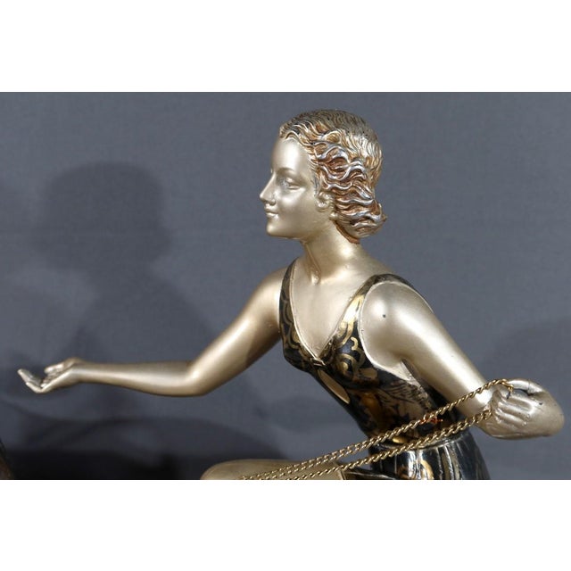 Art Deco Woman with Greyhounds, 1930, Patinated Metal For Sale - Image 12 of 18