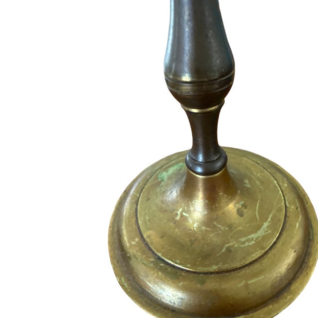 Mid 20th Century Pair of Heavy Brass Three-Light Candelabra | Dark Academia English Library Style For Sale In West Palm - Image 6 of 8