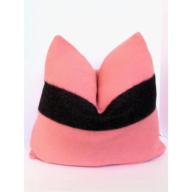 Contemporary Vibrant Blush & Black Stripe Soft Wool Pillow, 22" For Sale - Image 4 of 4