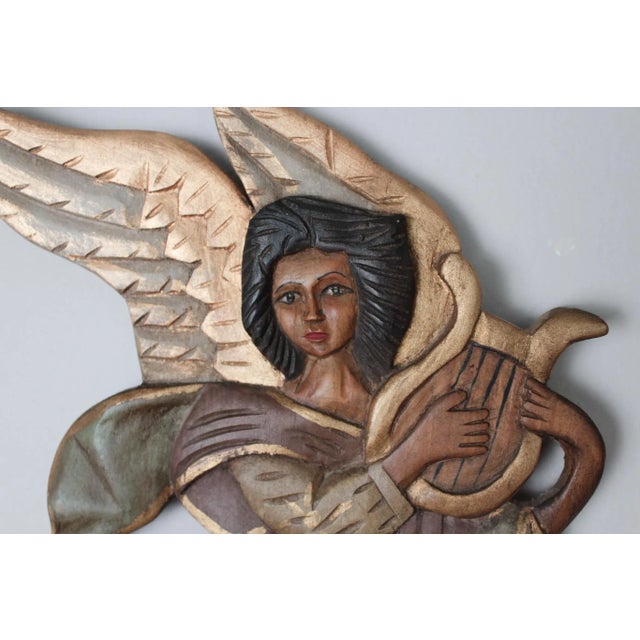 Vintage Mexican Hand Carved Wood Angels With Instruments For Sale - Image 9 of 18