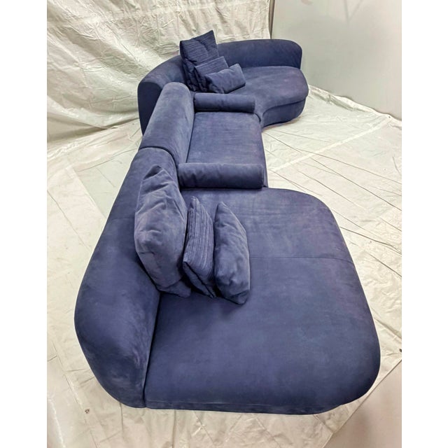 Three Piece "Piaf" Sectional Sofa Made in Italy by Baxter, Dark Blue Leather For Sale - Image 13 of 18