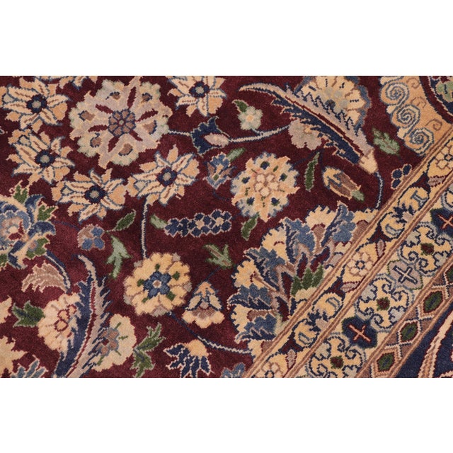 Shabby Chic 1990's Agra Tabriz Pak-Persian Burgundy/Blue Wool Rug - 9'3'' X 13'2'' For Sale - Image 4 of 9