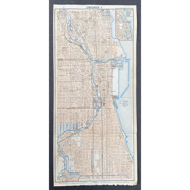 Fold out map of Chicago from a 1909 travel guide of North America showing Lincoln Park in an inset upper right.