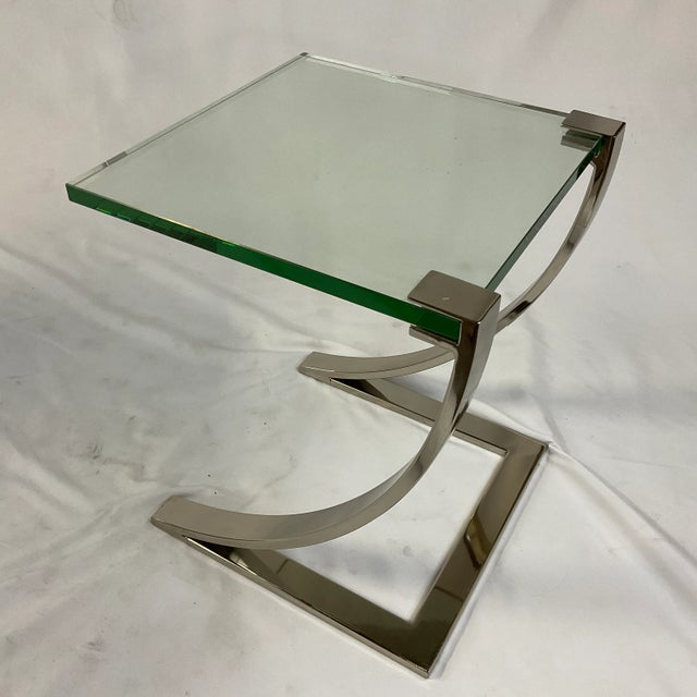 1980s Contemporary Modern Floating Top Side Table With Chrome ZBase