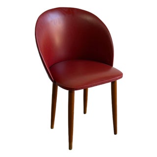 Red Vinyl Barrel Accent Chair With Tapered Wood Legs Mid-Century Modern 1960s For Sale