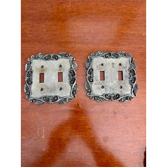 Vintage Regency-Style Metal Light Switch Plates With Floral Scrollwork – Set of 9 For Sale - Image 4 of 5