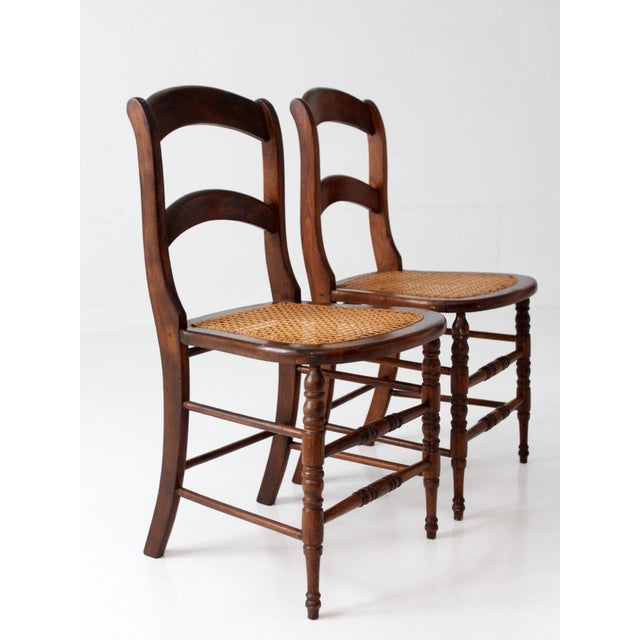 Antique Cane Seat Dining Chairs Pair For Sale - Image 9 of 11