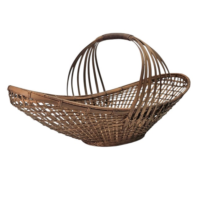 Mid 20th Century Mid-Century Modern Sculptural Woven Bamboo Canoe Basket 21" For Sale - Image 5 of 11