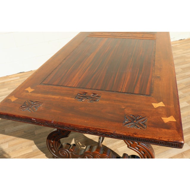 Spanish Baroque Revival Rosewood & Walnut Trestle Dining Table, Circa 1930s For Sale - Image 12 of 18