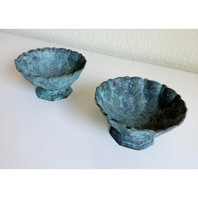 Vintage Bronze Verdigris Footed Bowls - A Pair For Sale - Image 9 of 13