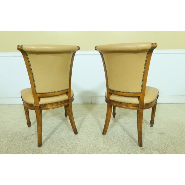 Pair Regency Style Tan Leather Side Chairs For Sale - Image 9 of 11