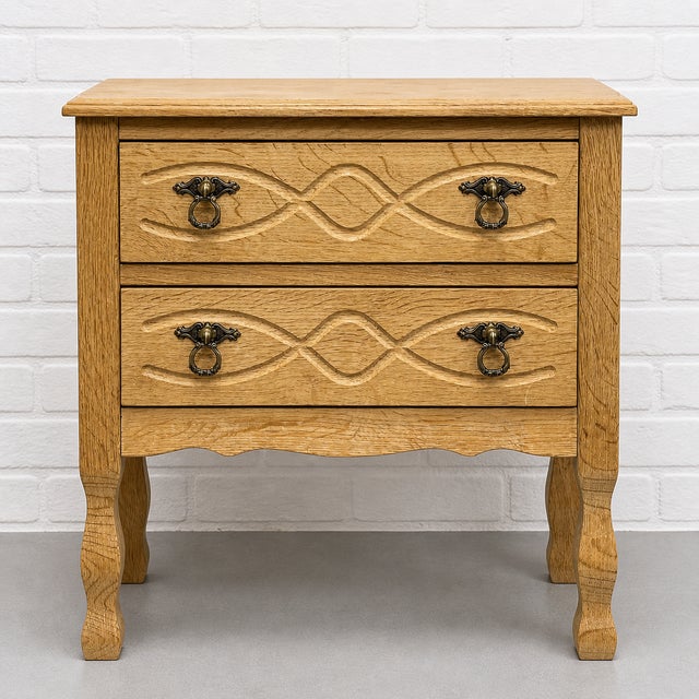 Antique White Mid Century Modern Oak Entryway / Hall Cabinet + Mirror Set Attributed to Henning Kjaernulf For Sale - Image 8 of 13