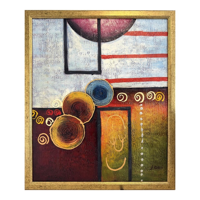 Alena Kalen Modern Geometric Original Abstract Oil Painting "Inner Smile” Coa For Sale