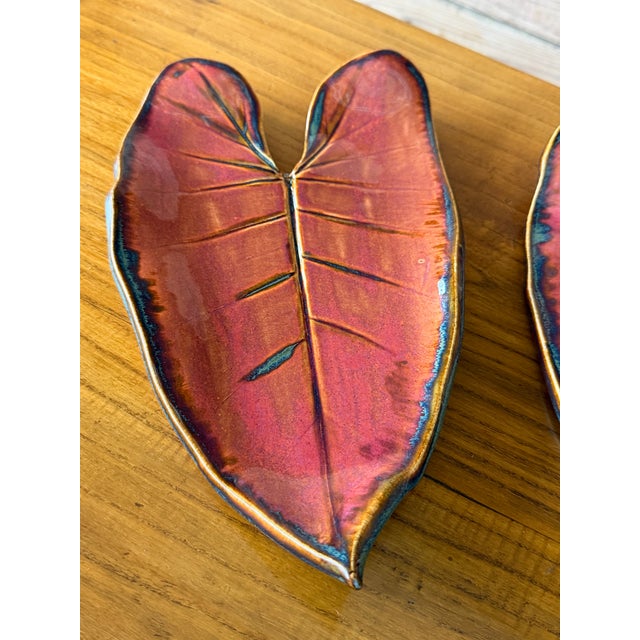 Boho Chic Pair of Contemporary Studio Pottery Leaf Form Trays Signed 2017 For Sale - Image 3 of 12