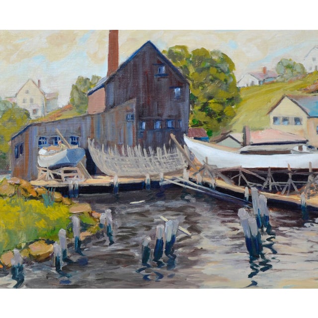 Impressionist Impressionist Boat Docks Pacific Grove Oil on Canvas 1950s For Sale - Image 3 of 5