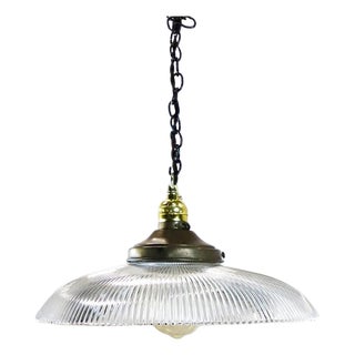 1960s Holophane Clear Glass Vintage Industrial Pendant Light For Sale
