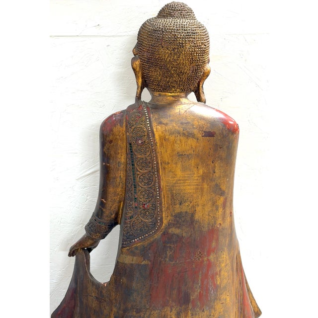 Late 19th Century Monumental Giltwood Standing Buddha with Lotus Base, Burma, Late 19th Century For Sale - Image 5 of 18