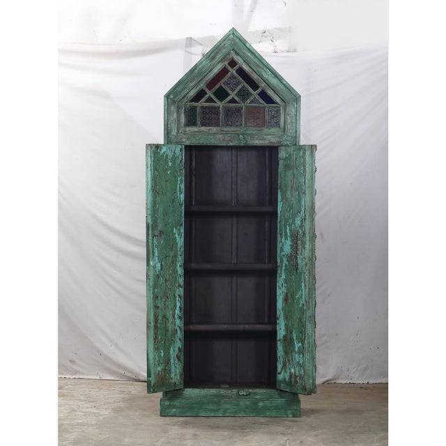 Armoire Constructed From Antique Indian Painted Teakwood Doors and Elements For Sale - Image 4 of 6