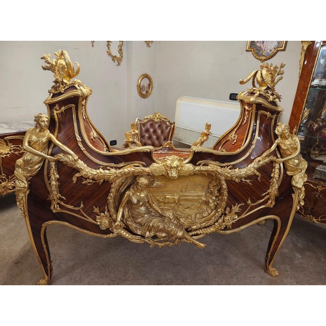 François Linke Style Mahogany Desk and Chair Set Gilded Bronze For Sale - Image 4 of 5