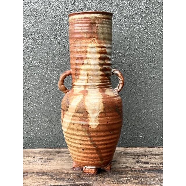 Vintage Original Studio Pottery Ribbed Vase For Sale In West Palm - Image 6 of 13