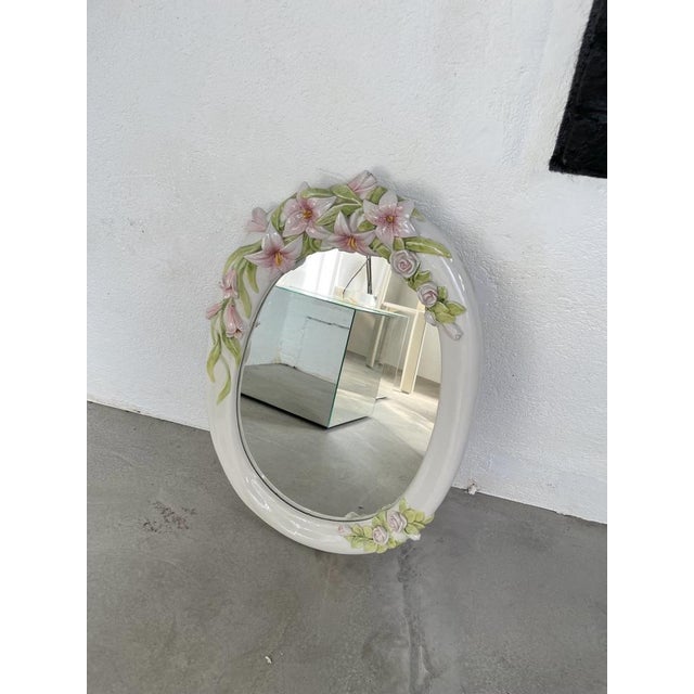 Oval Ceramic Mirror with Flowers, 1980s For Sale - Image 17 of 18