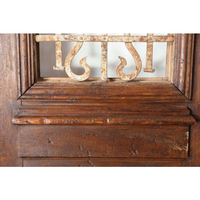 Antique French Painted Double Entry Doors With Transom Wood and Wrought Iron For Sale - Image 14 of 18