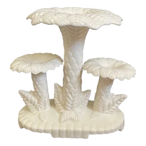 Vintage Czechoslovakian White Majolica Palm Tree Vase