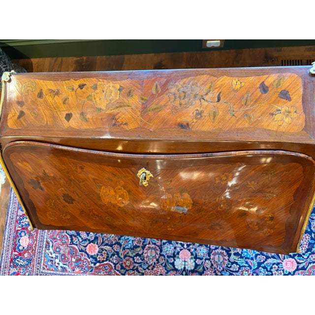 Brown Mid 18th Century Louis XV Bronze-Mounted Parquetry and Marquetry Bureau a Pente Secretaire For Sale - Image 8 of 12