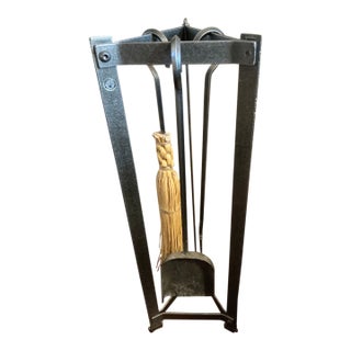 Mid 20th Century Enclume Hand-Forged Iron Fireplace Tool Set For Sale