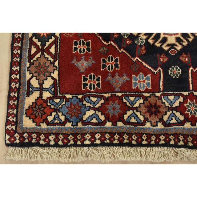 Textile Yalameh Rug 2’9” X 4′ Blue Wool Vintage Tribal Hand-Knotted Oriental Carpet For Sale - Image 7 of 10