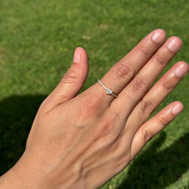 Minimalist Heart Cut Diamond Pave Solitaire Ring With Size 5 in 14k Yellow Gold For Sale In New York - Image 6 of 15