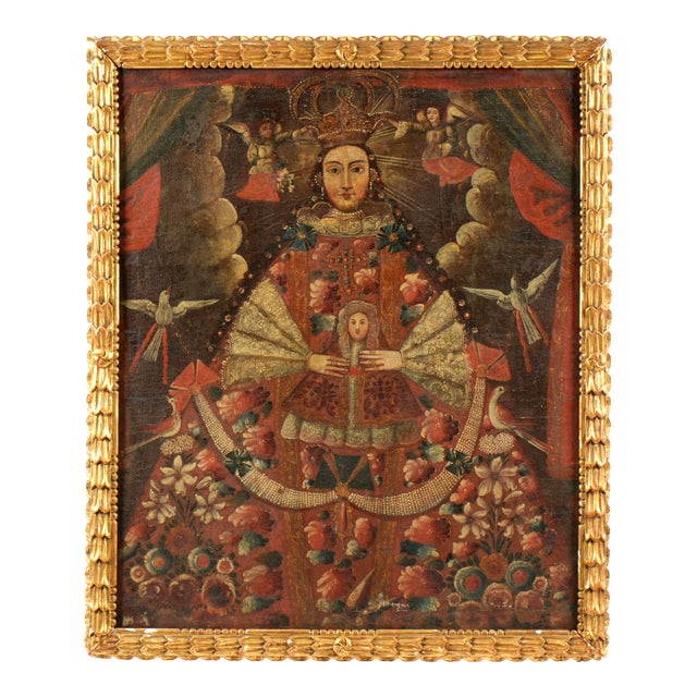 Spanish Colonial Cuzco Painting of Virgin Mary For Sale