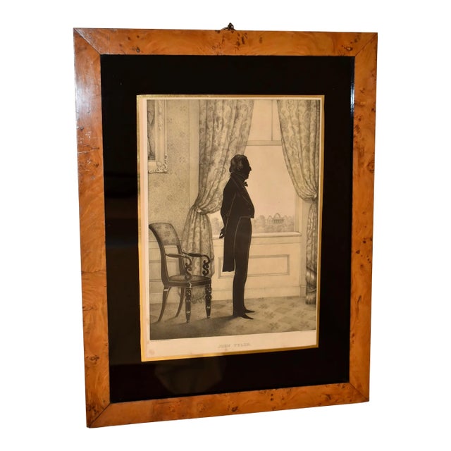 19th Century Burl Framed Lithograph of John Tyler For Sale