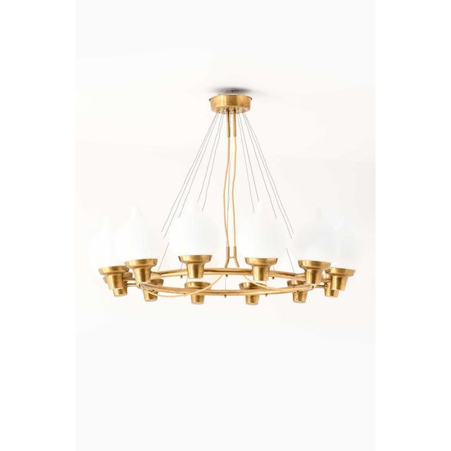 Metal Scandinavian Modern Hanging Lamp in Brass and Opaline Glass by Hans Bergström, 1940s For Sale - Image 7 of 13
