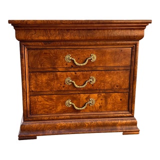 Late 20th Century Henredon Burl Wood Charles X 3 Drawer Night Stand For Sale