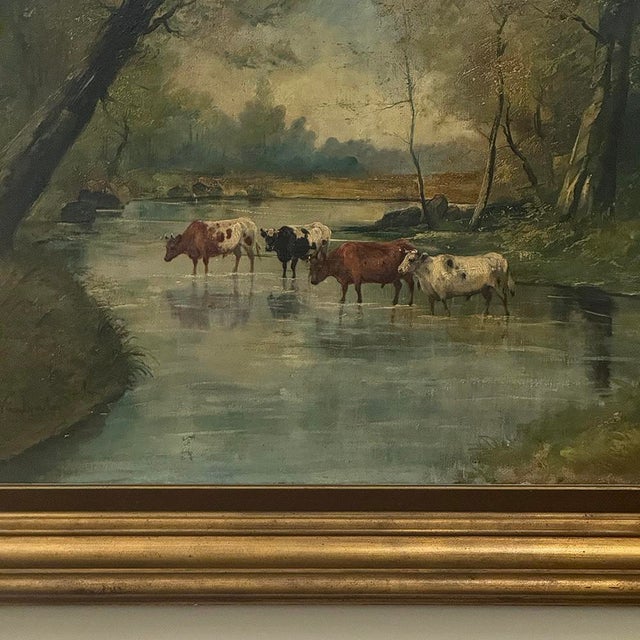 Framed Oil Painting on Canvas by J. Vanlint 'Landscape With Cows' For Sale - Image 12 of 17