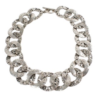 Kenzo Paris Silver Plate Floral Choker Necklace For Sale
