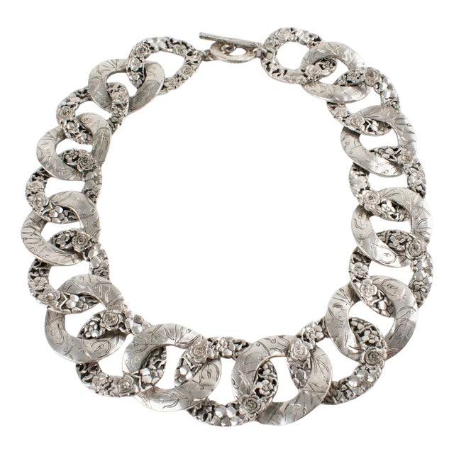 Kenzo Paris Silver Plate Floral Choker Necklace For Sale
