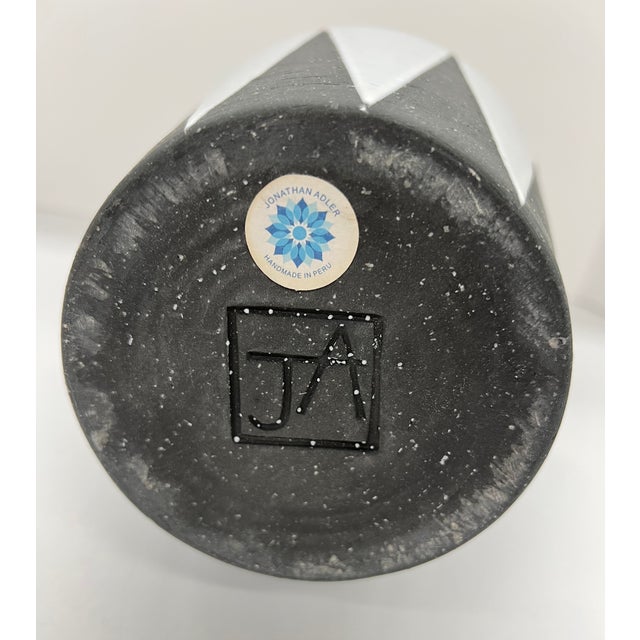 Jonathan Adler Palm Springs Diamonds Black Stoneware Vase With a Satin-Matte Ivory Glaze For Sale In Detroit - Image 6 of 8