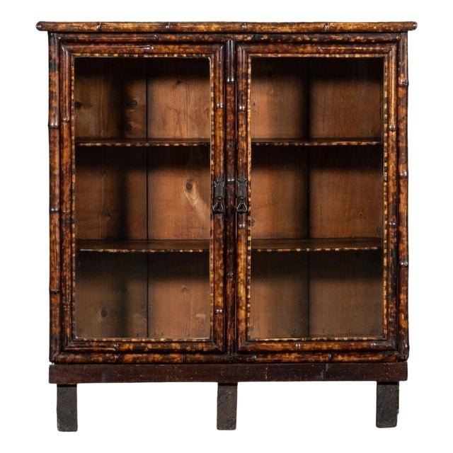 19th Century English Glazed Laquered Bamboo Cabinet, 1870s For Sale
