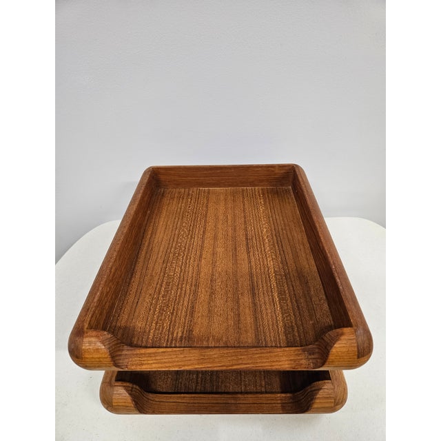 Wood Teak Danish Modern Style Double Letter Tray - Desk Organizer For Sale - Image 7 of 11