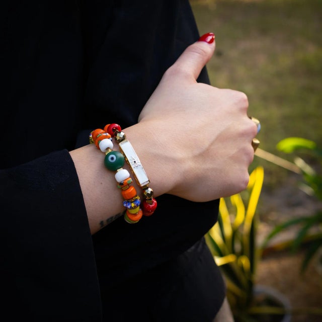 Early 21st Century Colorful Protection Evil Eye Charm Ceramic Bracelet Duo For Sale - Image 5 of 10