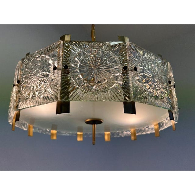 Glass and Brass Pendant attributed to Jaroslav Bejvl for Kamenicky Senov, 1970 For Sale - Image 6 of 10