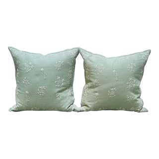 Pair of Vintage Chelsea House Embroidered Feather Pillows For Sale