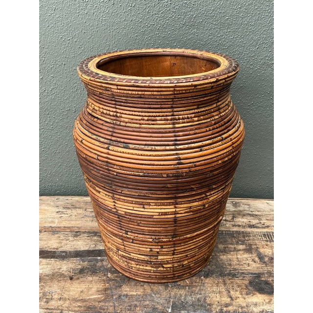 Vintage Coiled Pencil Reed Floor Vase For Sale - Image 4 of 12