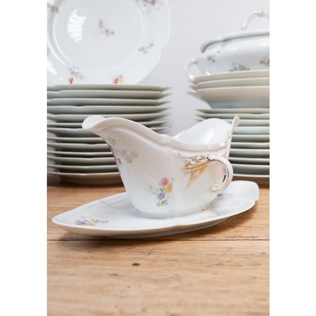 Green Antique French Porcelain Dinnerware with Flowers from Limoges, 1920s-1930s, Set of 39 For Sale - Image 8 of 14