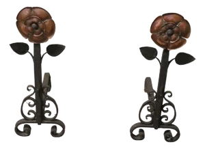 Large Arts and Crafts Copper and Iron Andirons, 1880, Set of 2